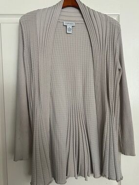 Carmen Marc Valvo Light Taupe Ribbed Open-Front Cardigan